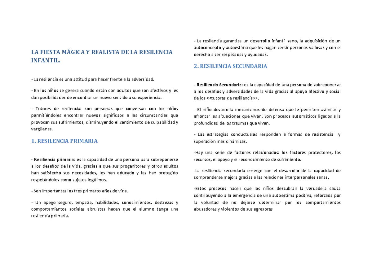 LA Fiesta MÁgica Y Realista DE LA Resilencia Infantil LA FIESTA MÁGICA Y REALISTA DE LA