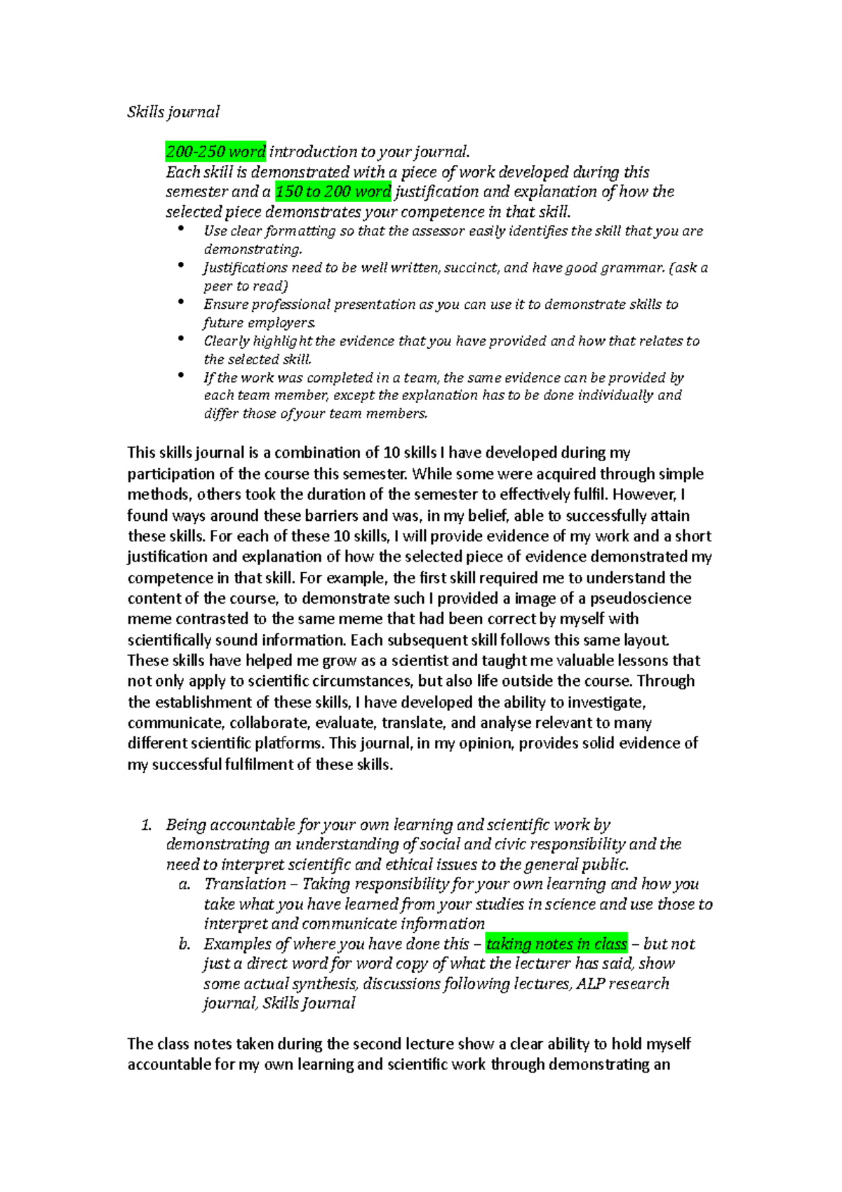 Skills journal - Skills journal 200-250 word introduction to your ...