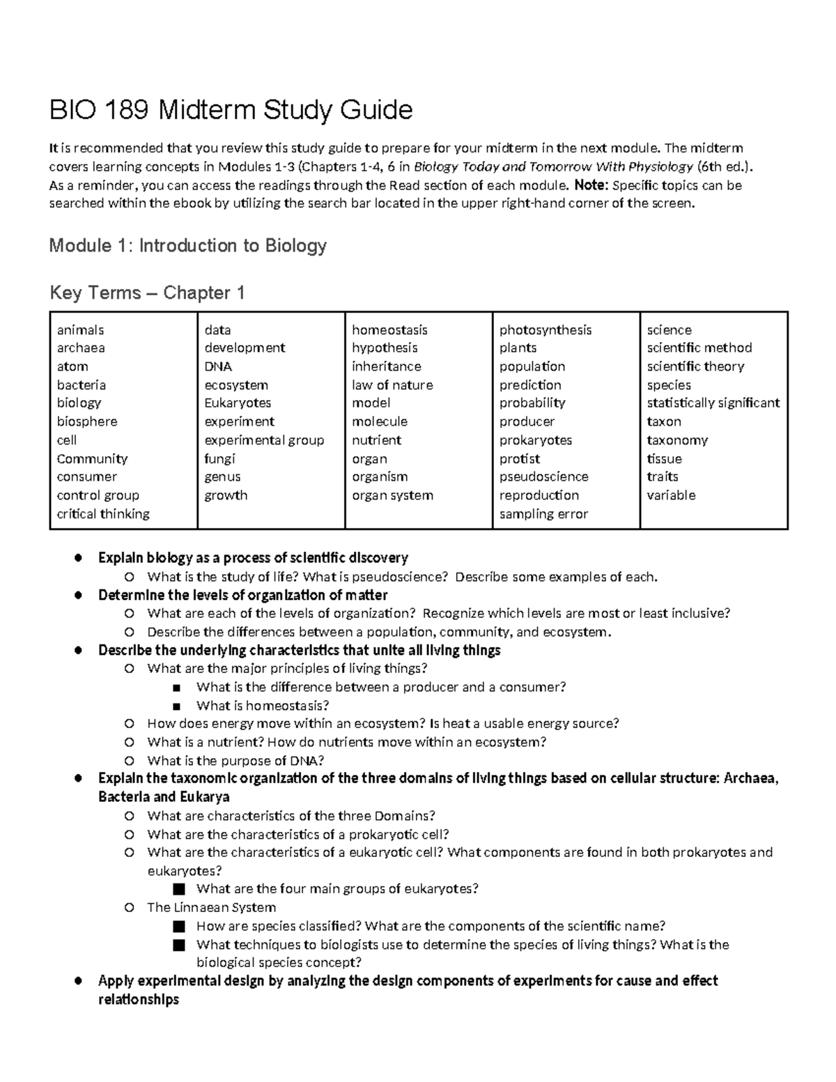 BIO+189+Midterm+Study+Guide+ - BIO 189 Midterm Study Guide It is ...