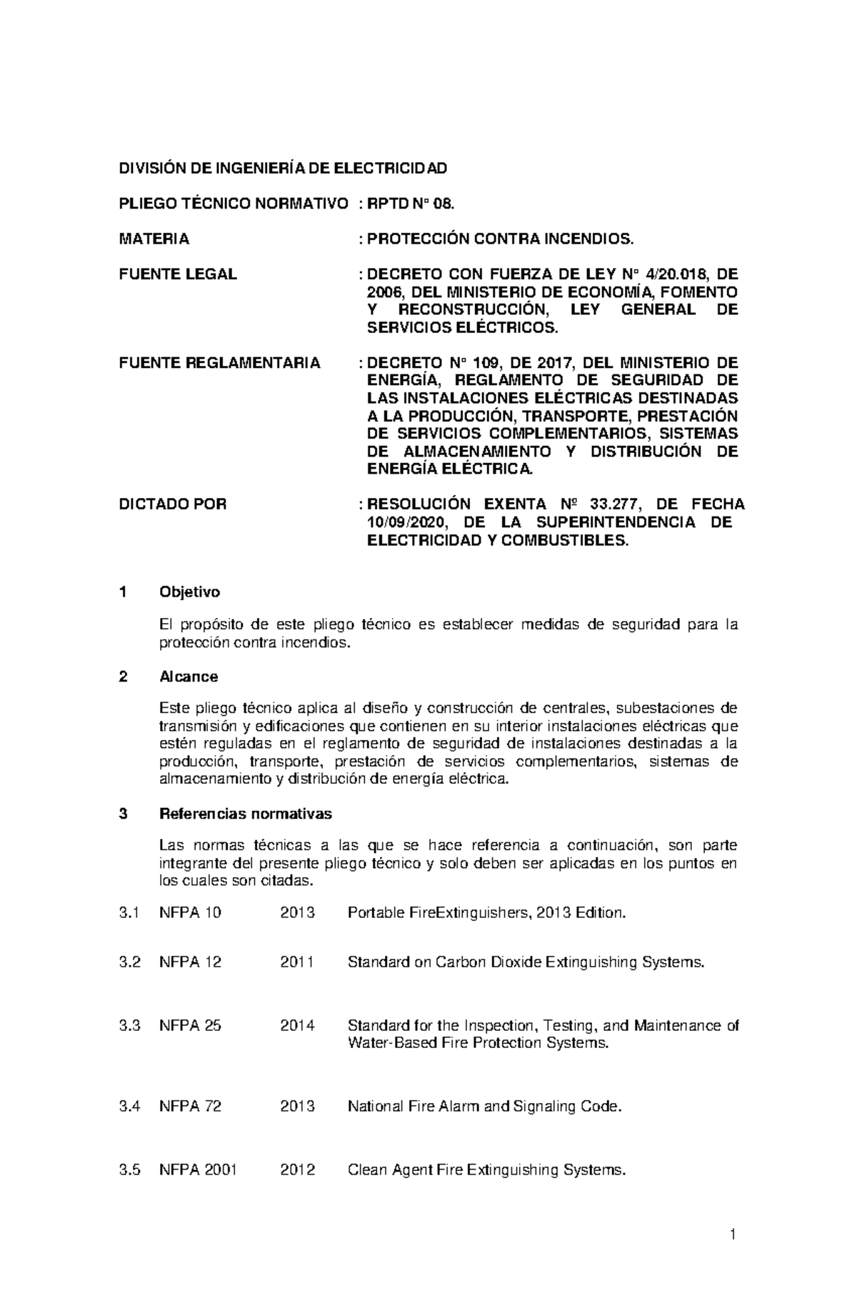 Pliego Técnico Normativo RPTD N°08 Proteccion contra incendios ...
