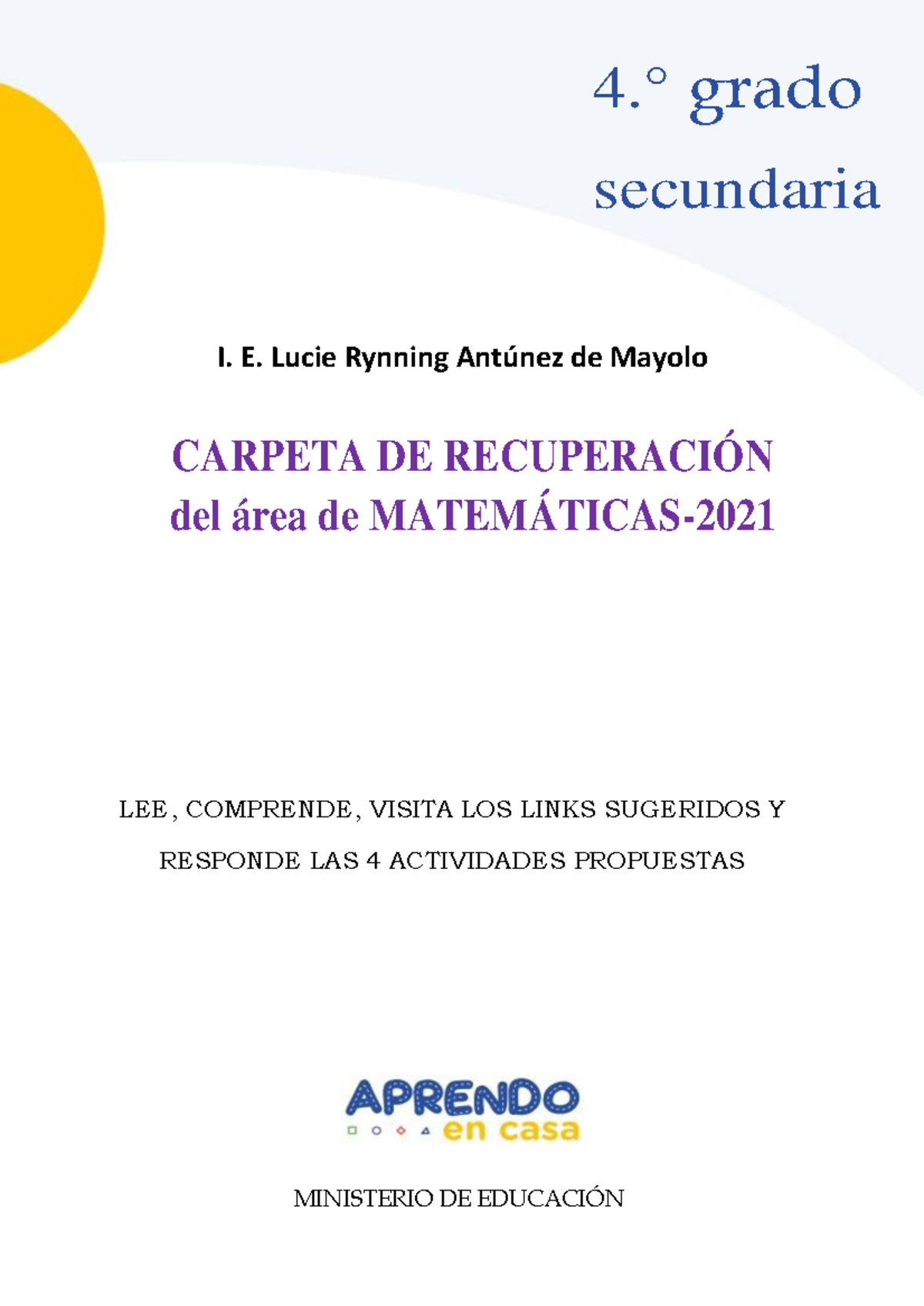 4to SEC- Carpeta Recuperación 2021- Matematica - 4.° Grado Secundaria I ...