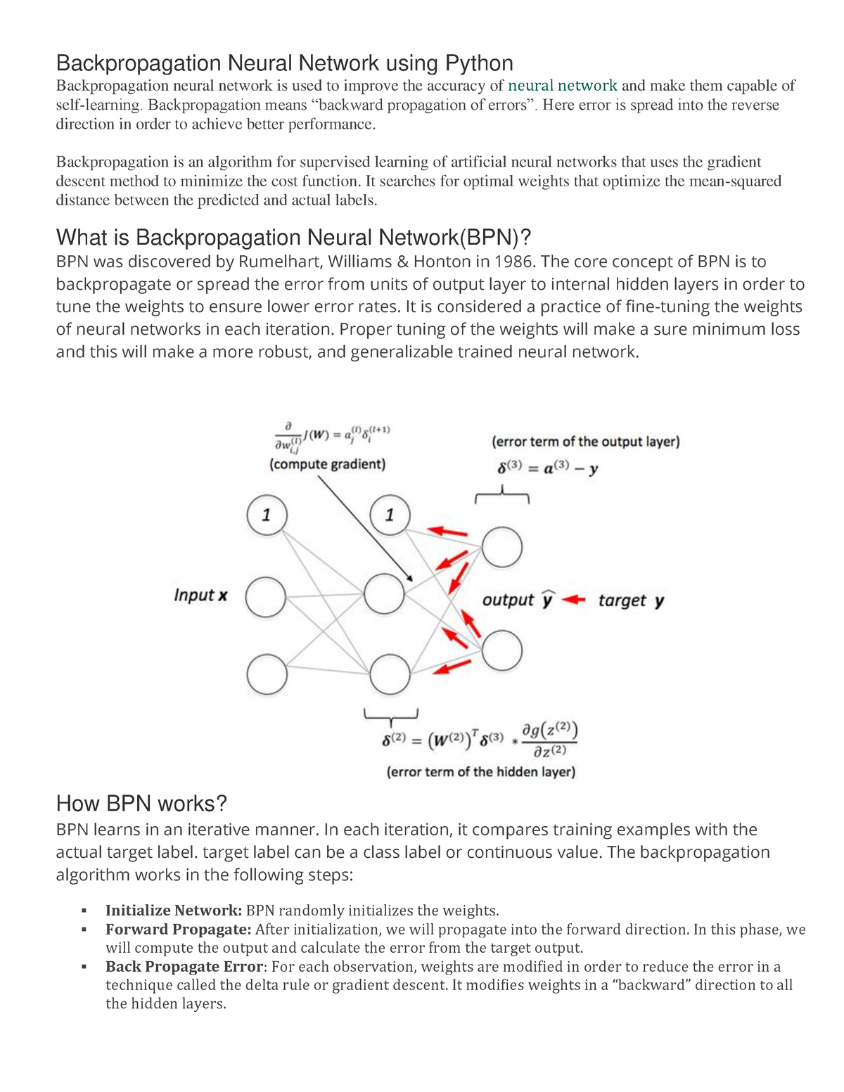 Backpropagation Neural Network Using - Backpropagation Means “backward ...