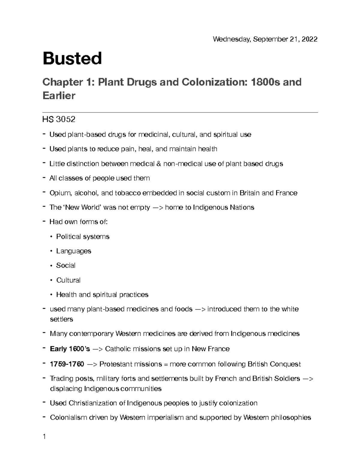 Busted Chapter 1 Notes HS 3052 Busted Chapter 1 Plant Drugs and Colonization 1800s and