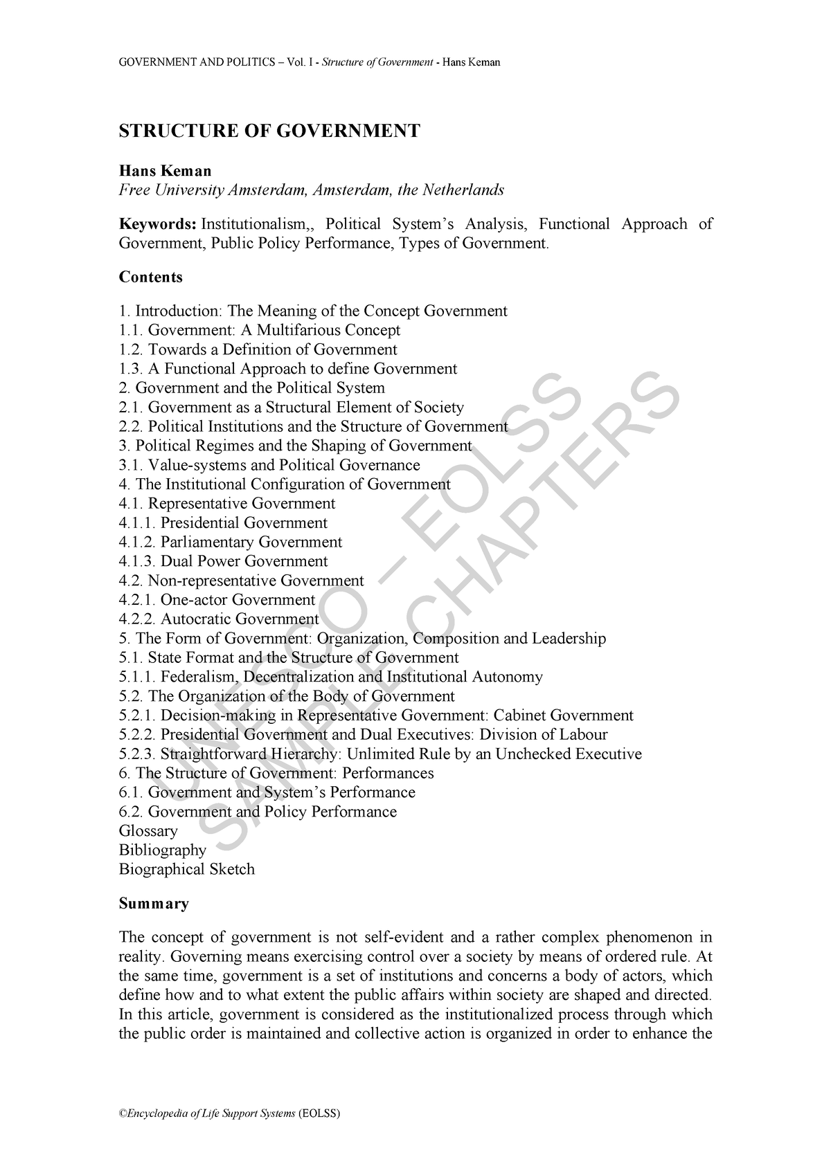 E6-32-02 - UNESCO – EOLSS SAMPLE CHAPTERS STRUCTURE OF GOVERNMENT Hans ...