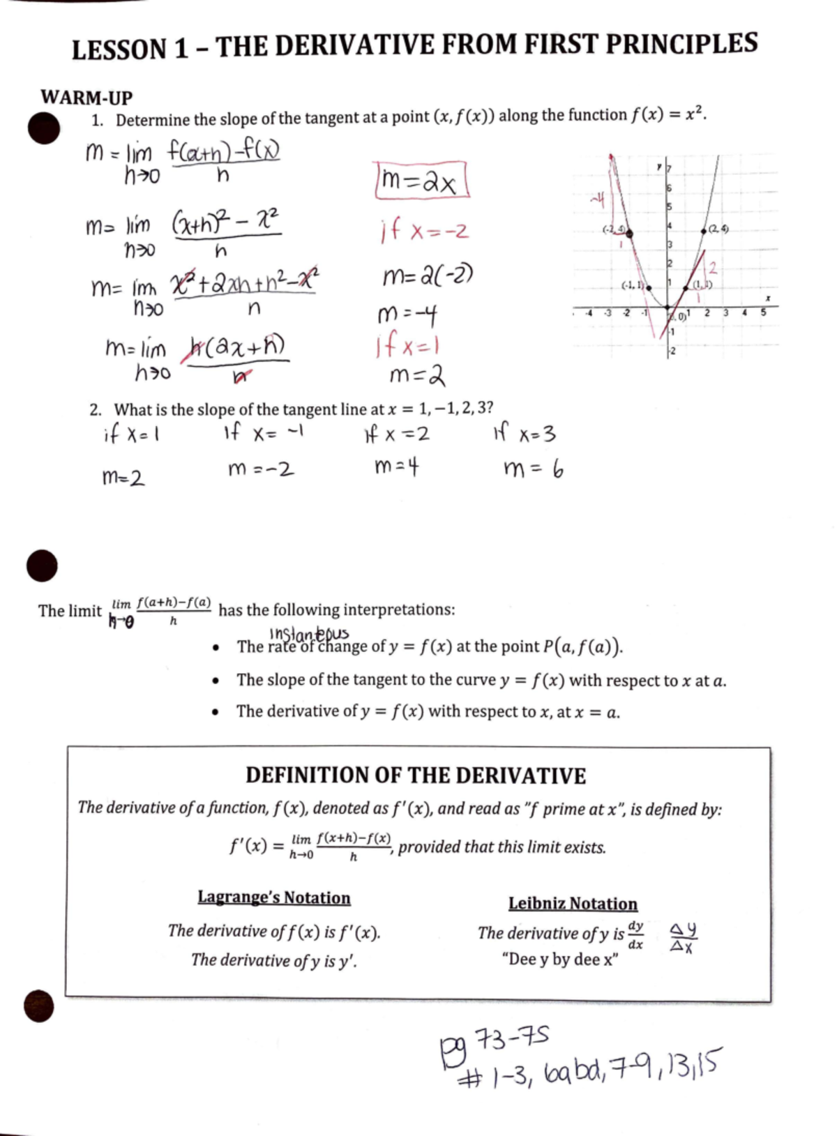 Lesson 1 - The Derivative from First Principles Solutions - LESSON 1 ...