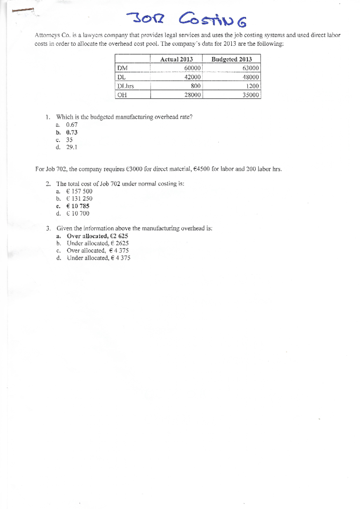 Academia Topic 7 JOB Costing - Process Costing Exercises - Jon COSTIN 6 ...
