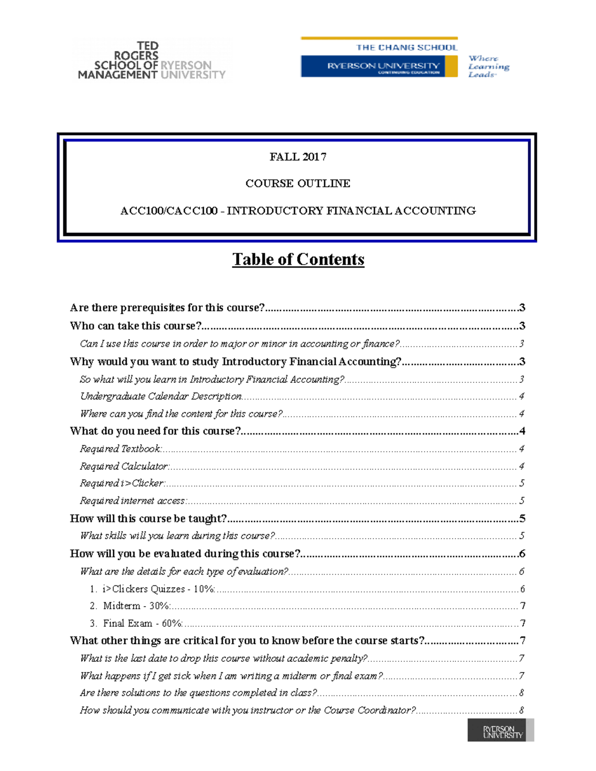 Course Outline - Summary Introductory Financial Accounting - FALL 2017 ...