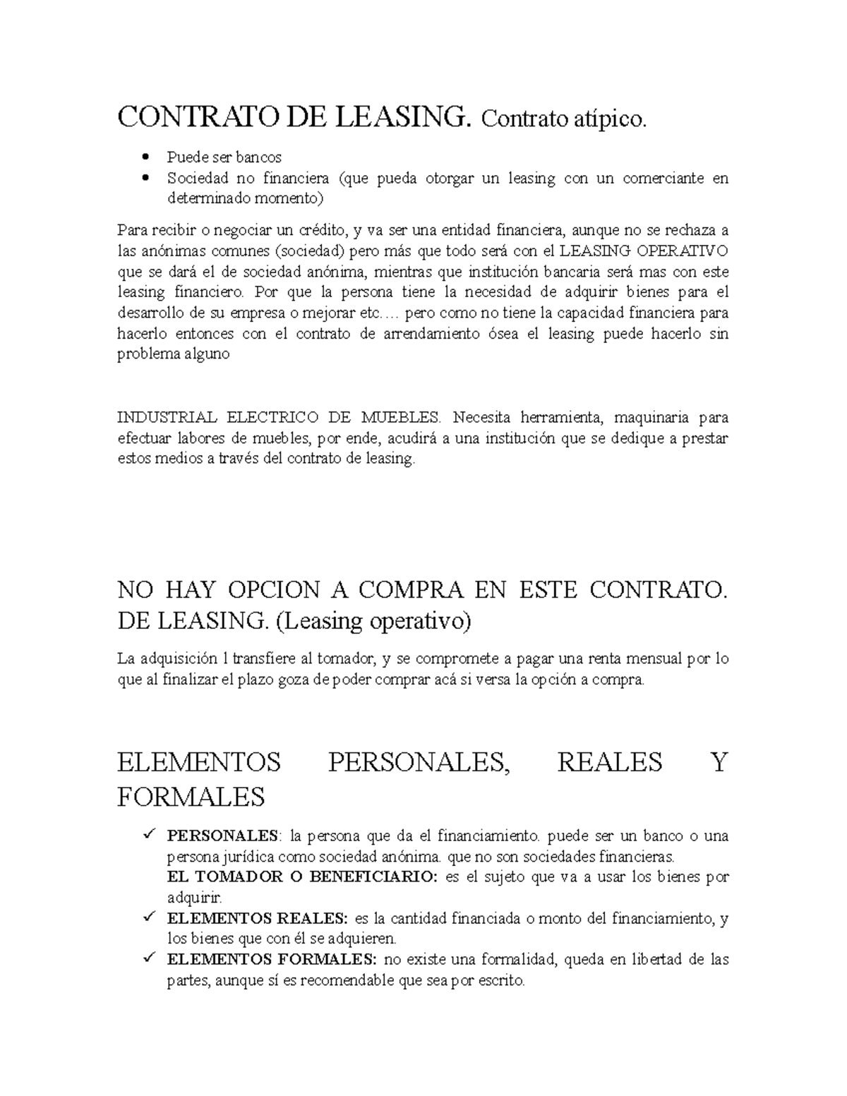 Contrato De Leasing Mercantil Contrato De Leasing Contrato Atípico