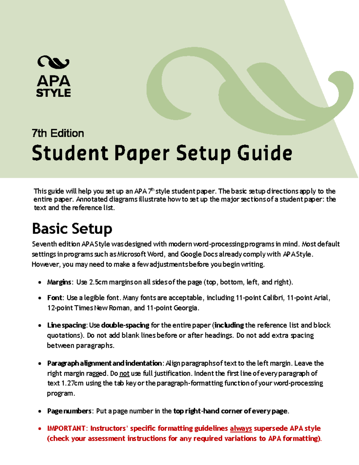 APA 7th ed. Basic Formatting Guide - This guide will help you set up an ...