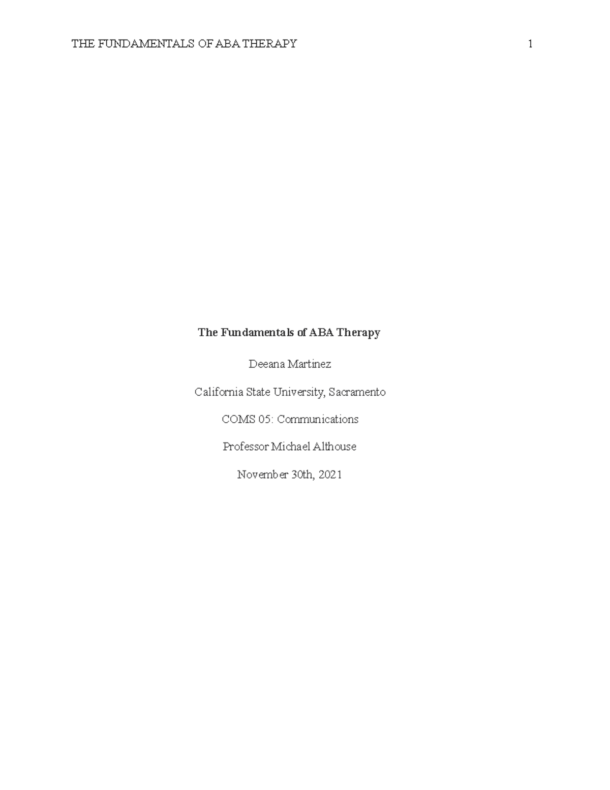 COMS 5: Outline ABA Therapy - The Fundamentals of ABA Therapy Deeana ...