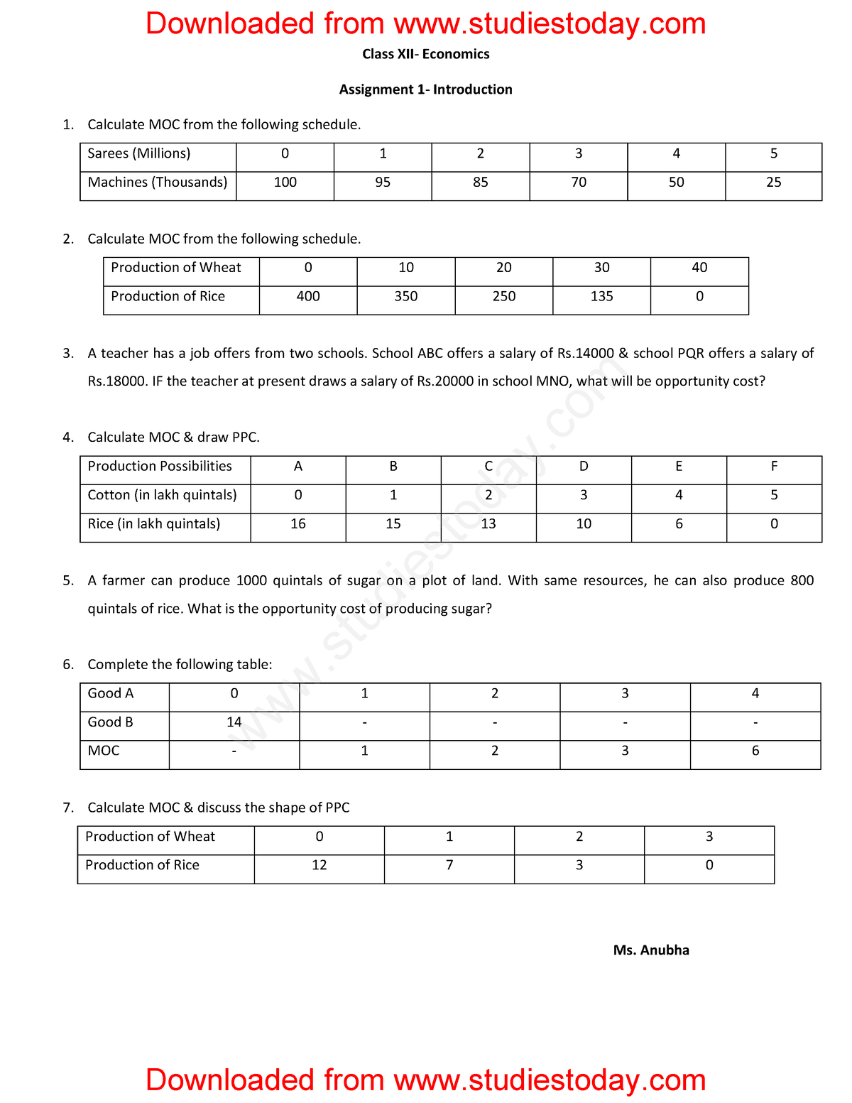 assignment of economics class 12