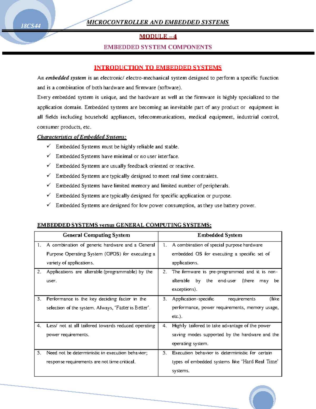 MES Module 4 - 18CS MODULE – 4 EMBEDDED SYSTEM COMPONENTS INTRODUCTION ...