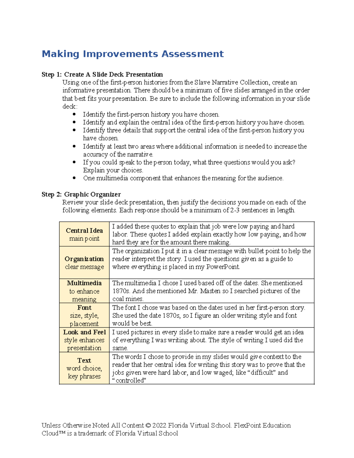 Plo; - Flvs - Making Improvements Assessment Step 1: Create A Slide ...