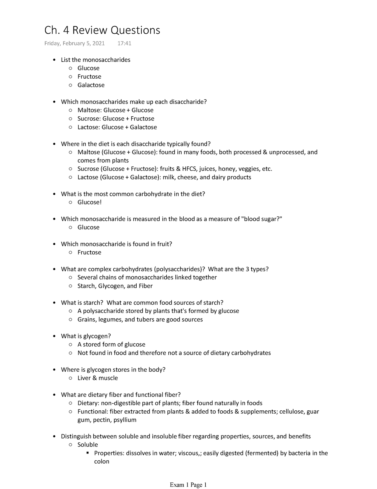 Ch. 4 Review Questions - Dr. Nicole Stob - List the monosaccharides ...