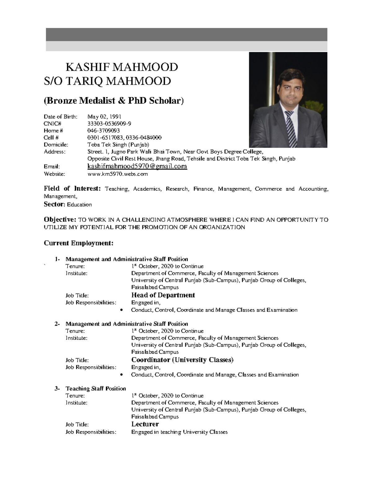 Kashif Mahmood-CV 14-09-2021 - KASHIF MAHMOOD S/O TARIQ MAHMOOD (Bronze ...