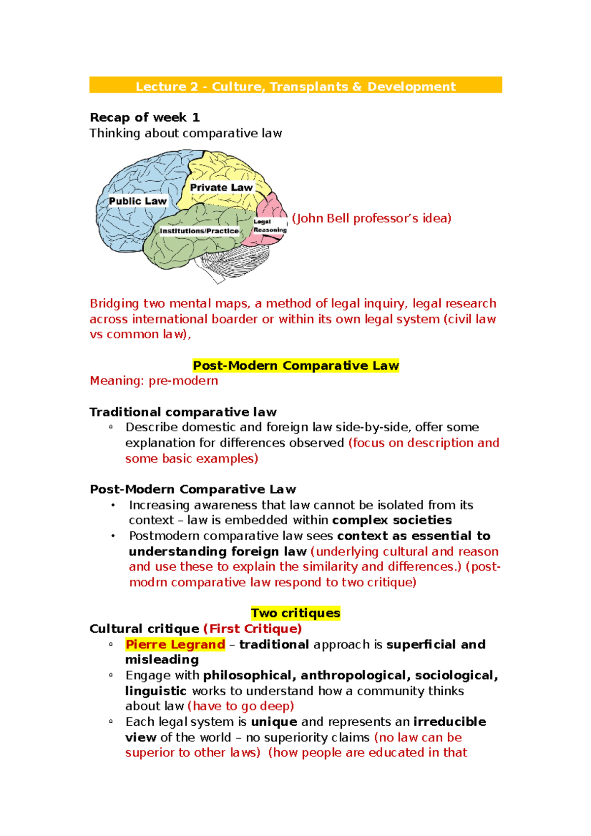 2022 Comparative Law Notes (Lecture 2) - Lecture 2 - Culture ...