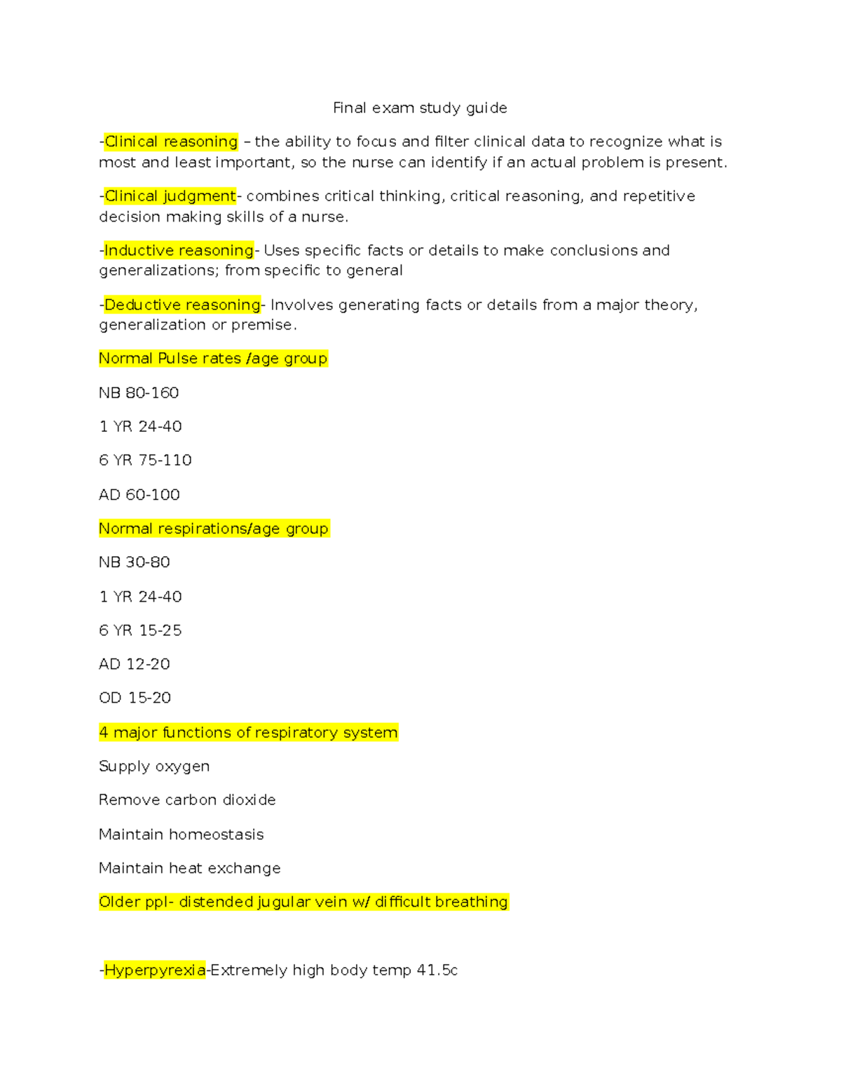 Final exam study guide 2 - Final exam study guide Clinical reasoning ...