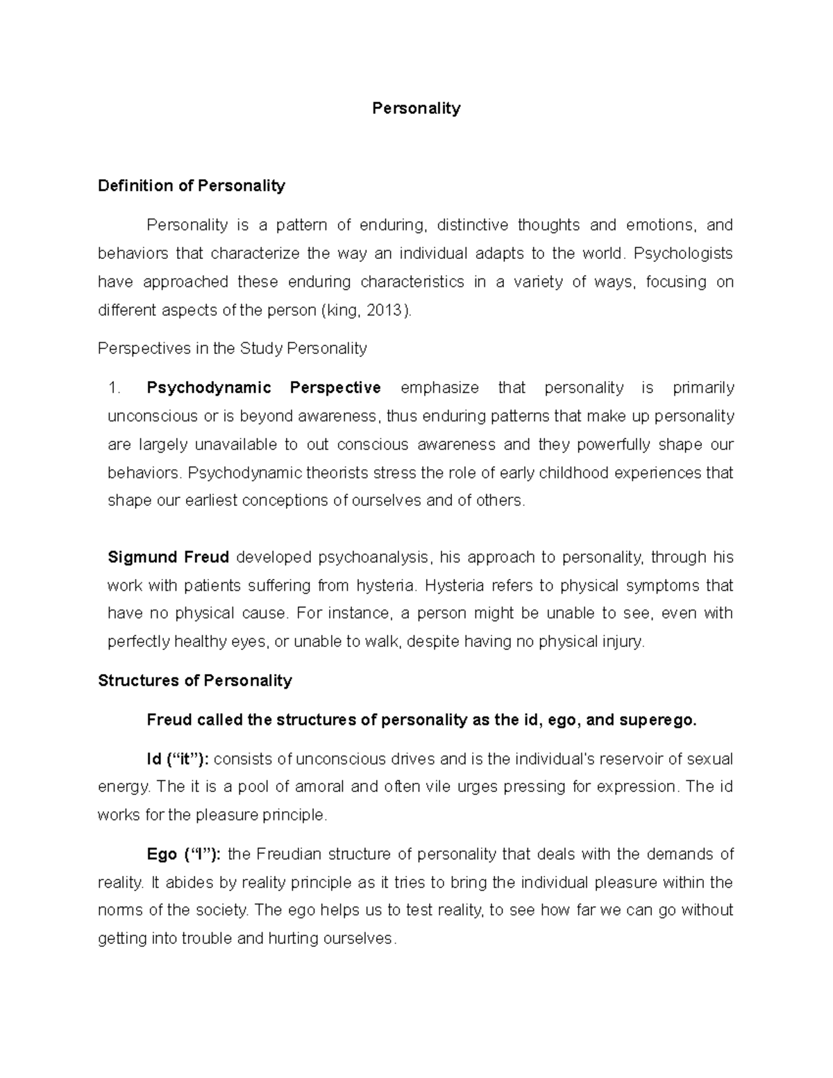 Lecture Notes - General Psychology [ Personality - Personality ...