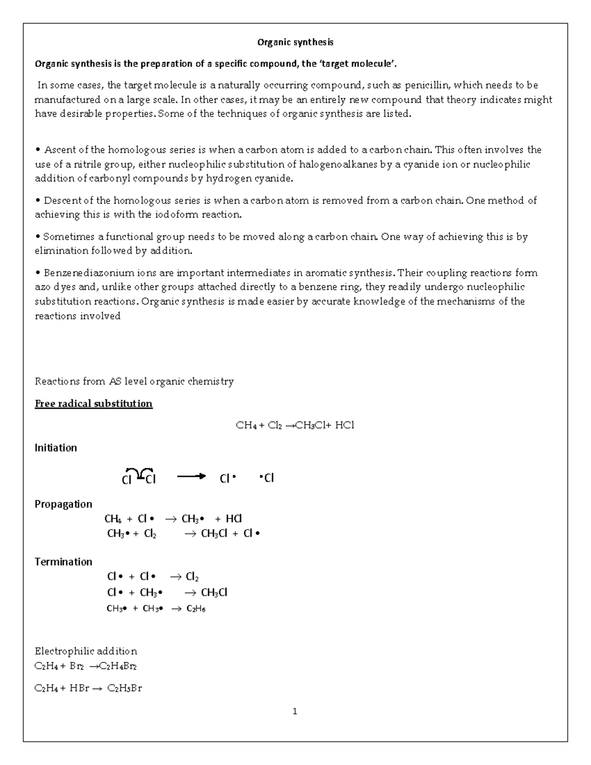 Organic synthesis notes 2022 Organic synthesis Organic synthesis is