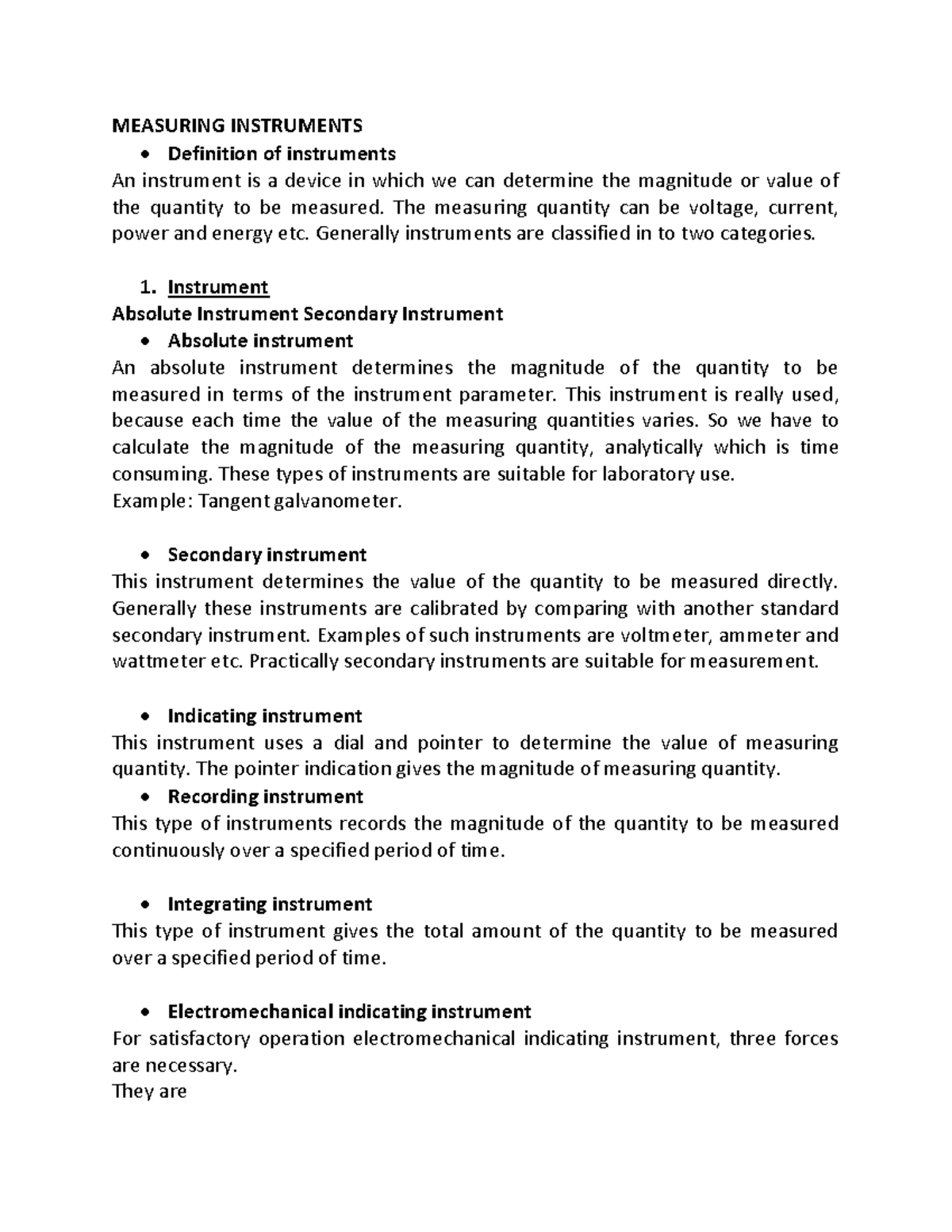 Measuring Instruments MEASURING INSTRUMENTS Definition of instruments