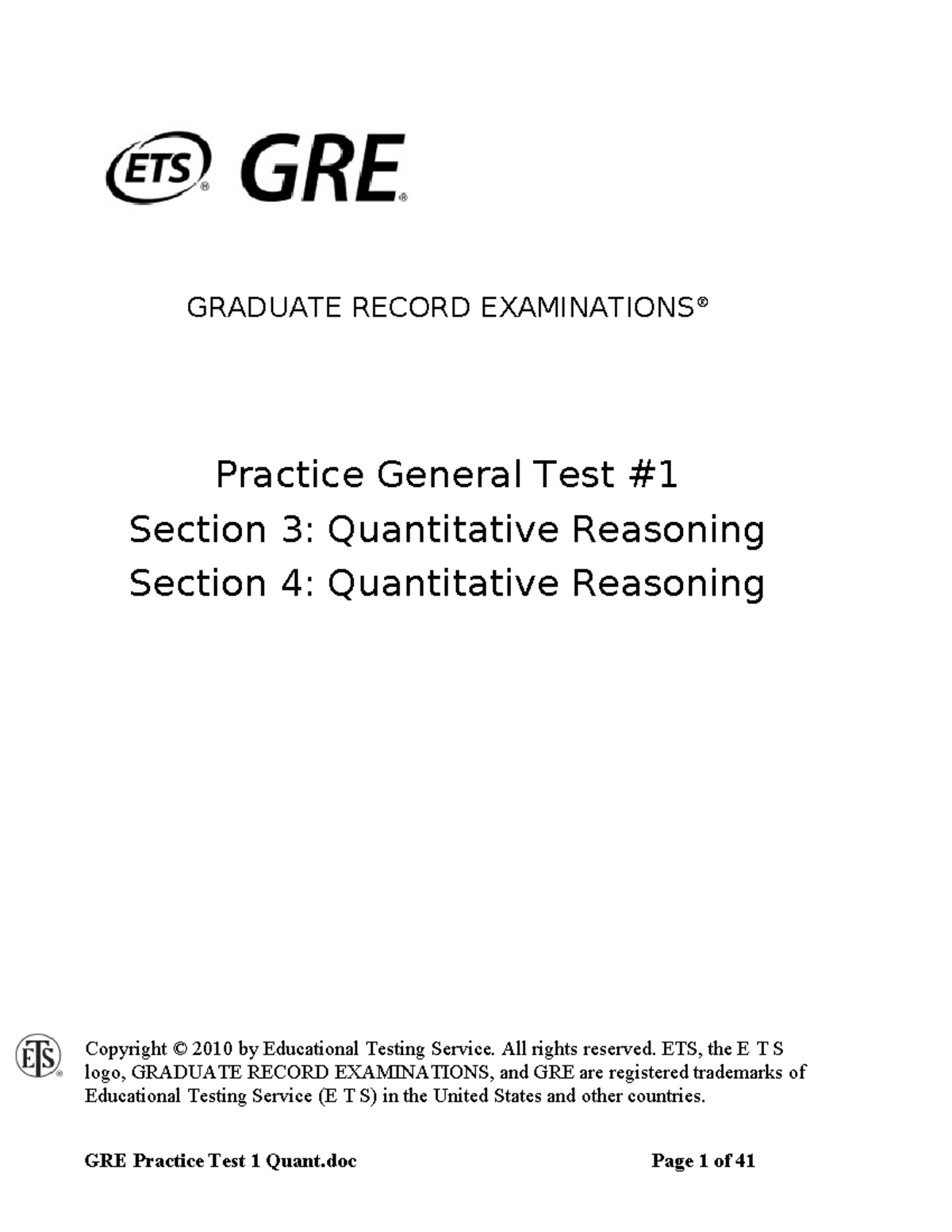 GRE Practice Test 1 Quant - GRADUATE RECORD EXAMINATIONS ® Practice ...
