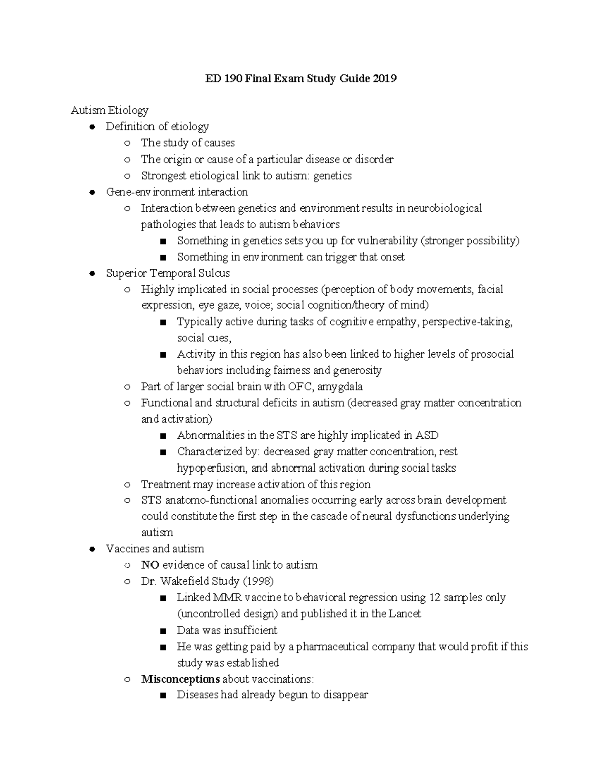 ED 190 Final Exam Study Guide Wakefield Study (1998) Linked MMR