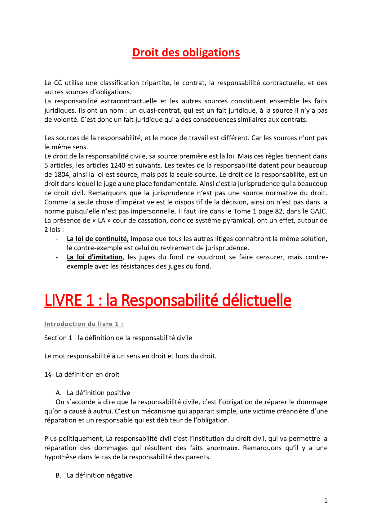 Droit Des Obligations Studocu