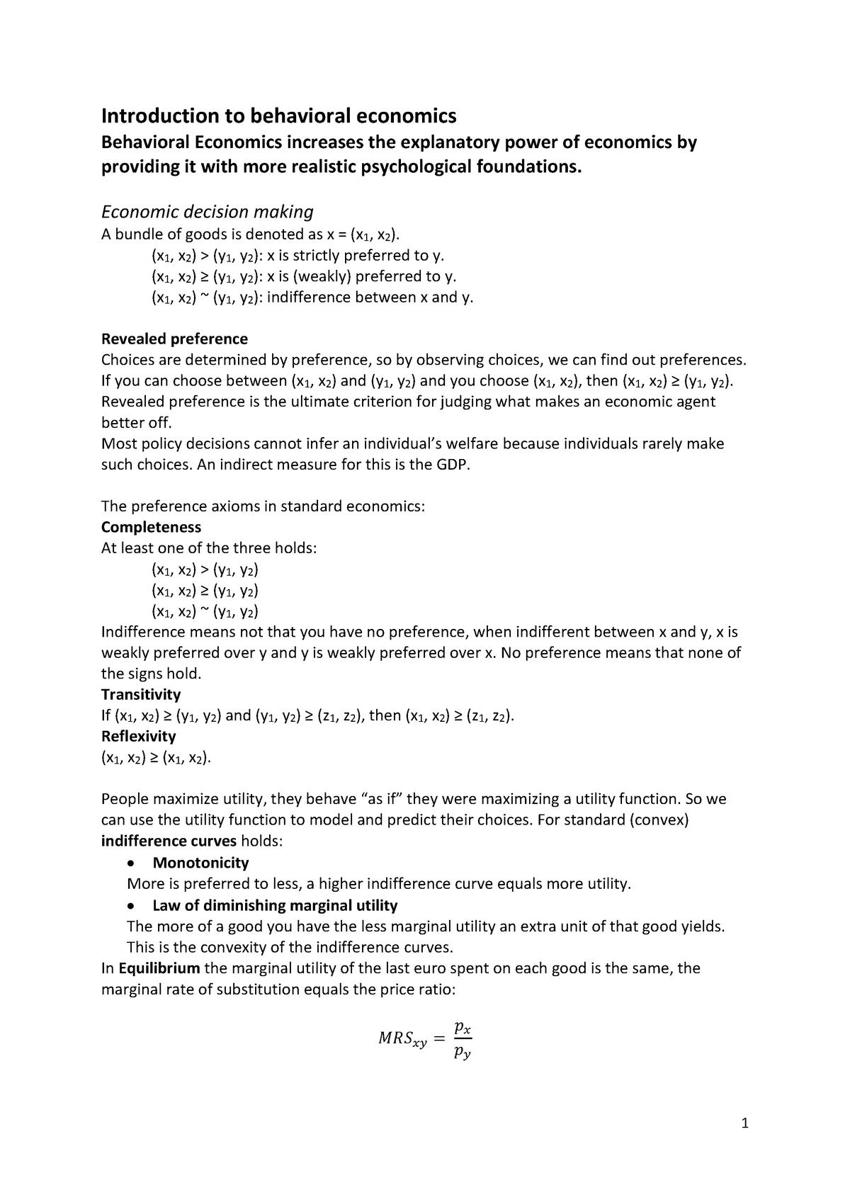 Summary Introduction To Behavioral Economics Behavioral Economics