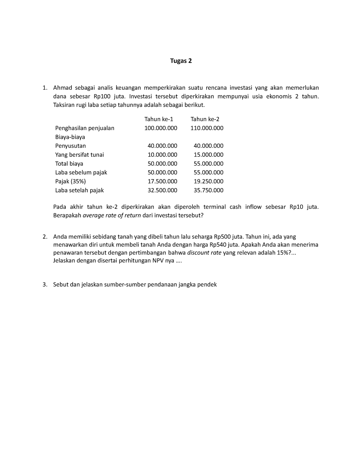 Tgs 2 Manajemen Keuangan Tugas 2 Ahmad Sebagai Analis Keuangan