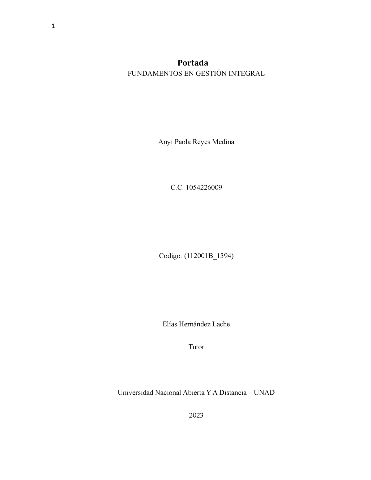 Fundamentos EN Gestión Integral Tarea 2 Anyi Portada FUNDAMENTOS EN