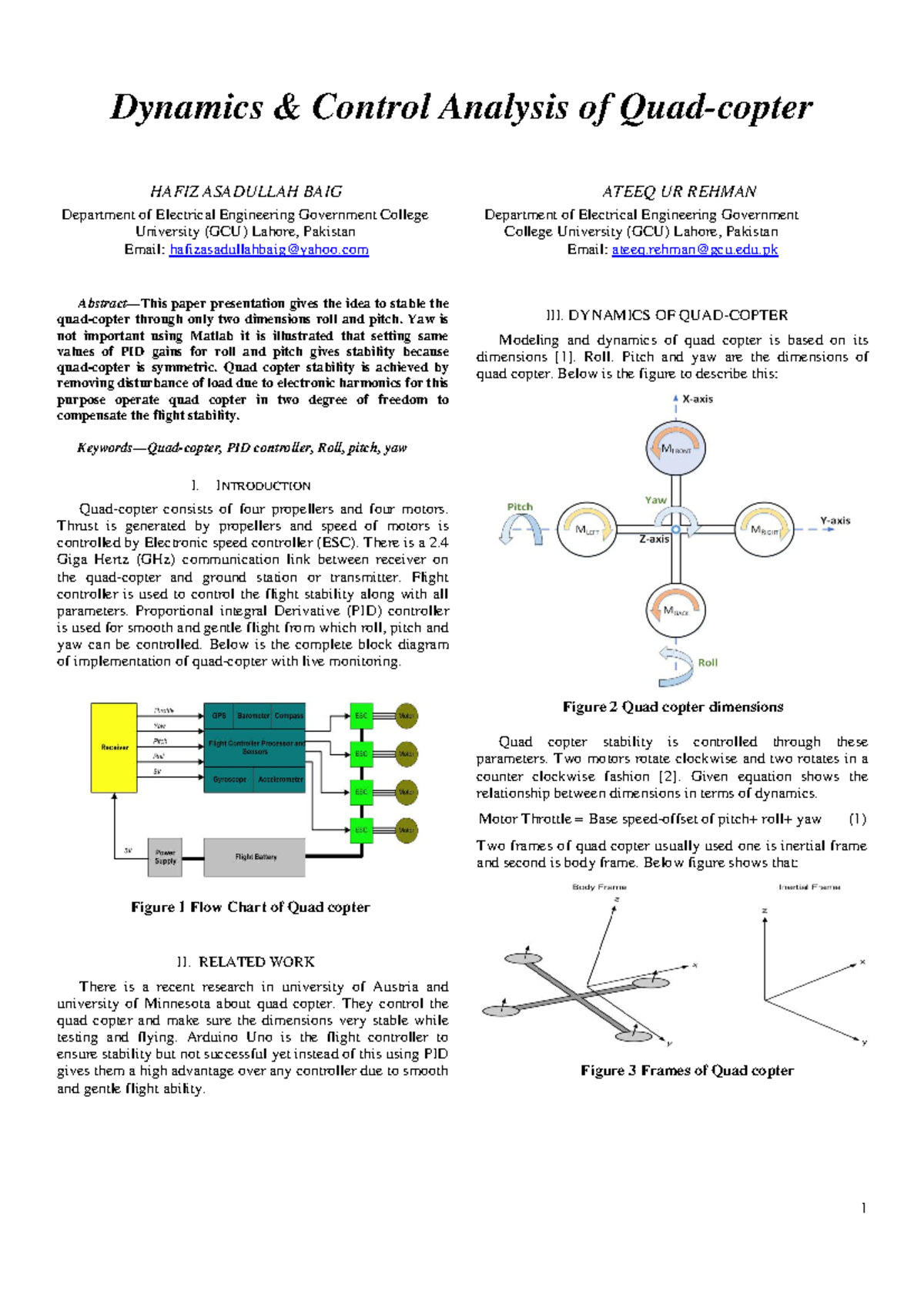 Dynamics and Control Analysis of Quadco Dynamics & Control Analysis
