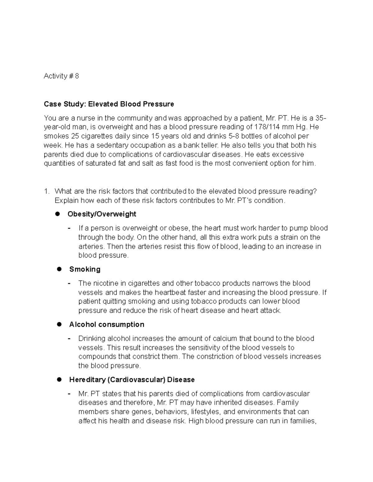 case study of blood pressure