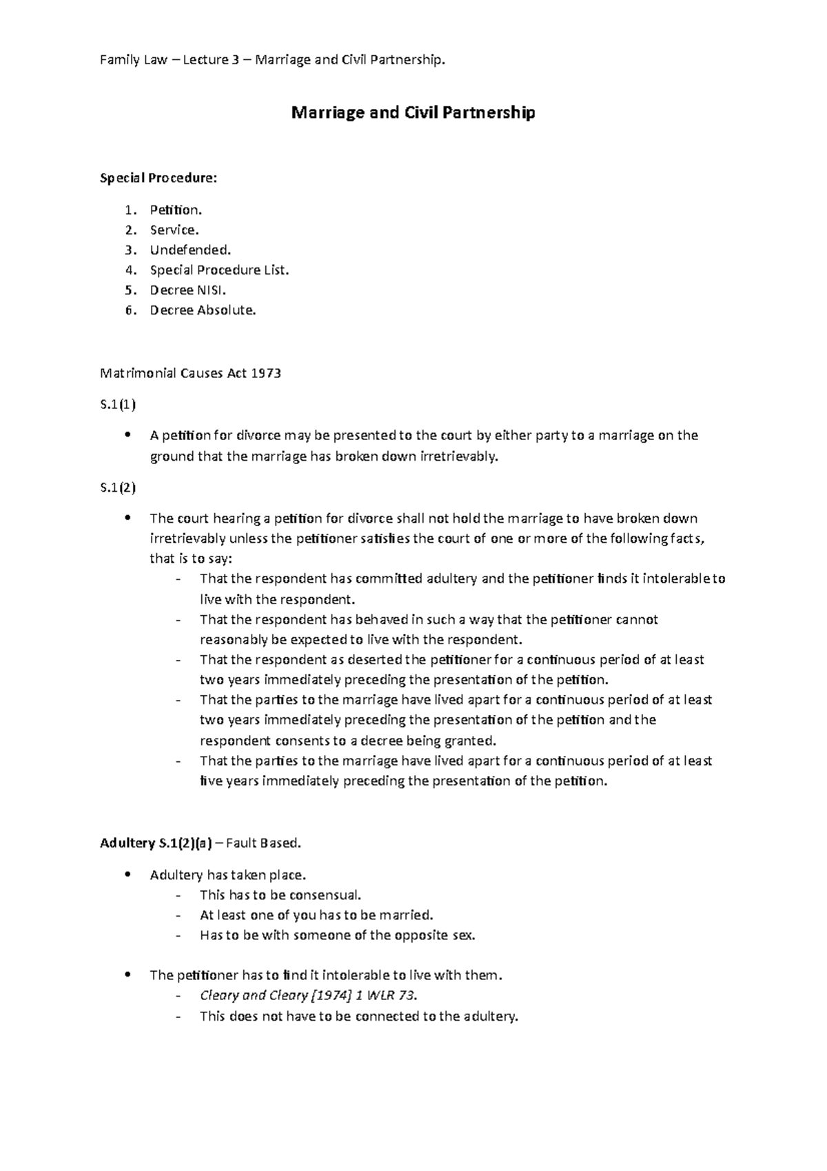 Lecture 3 - Marriage And Civil Partnership - Family Law – Lecture 3 ...