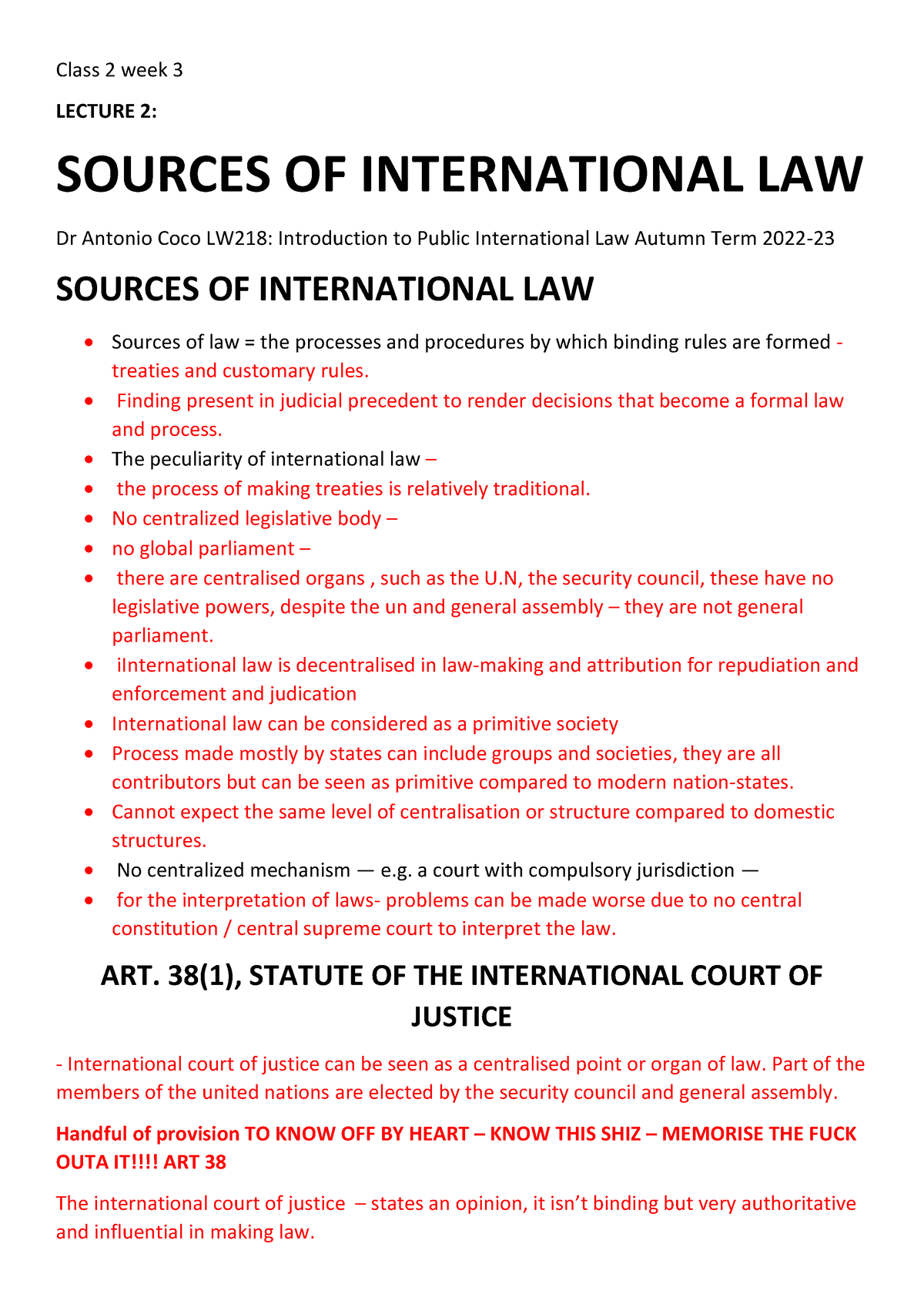 Lecture 2 Sources OF International LAW - Class 2 Week 3 LECTURE 2 ...