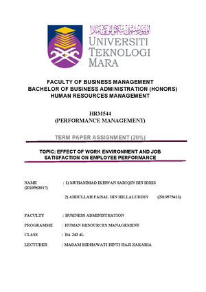 HRM544 541 (DEC15) - Performance Management - Studocu