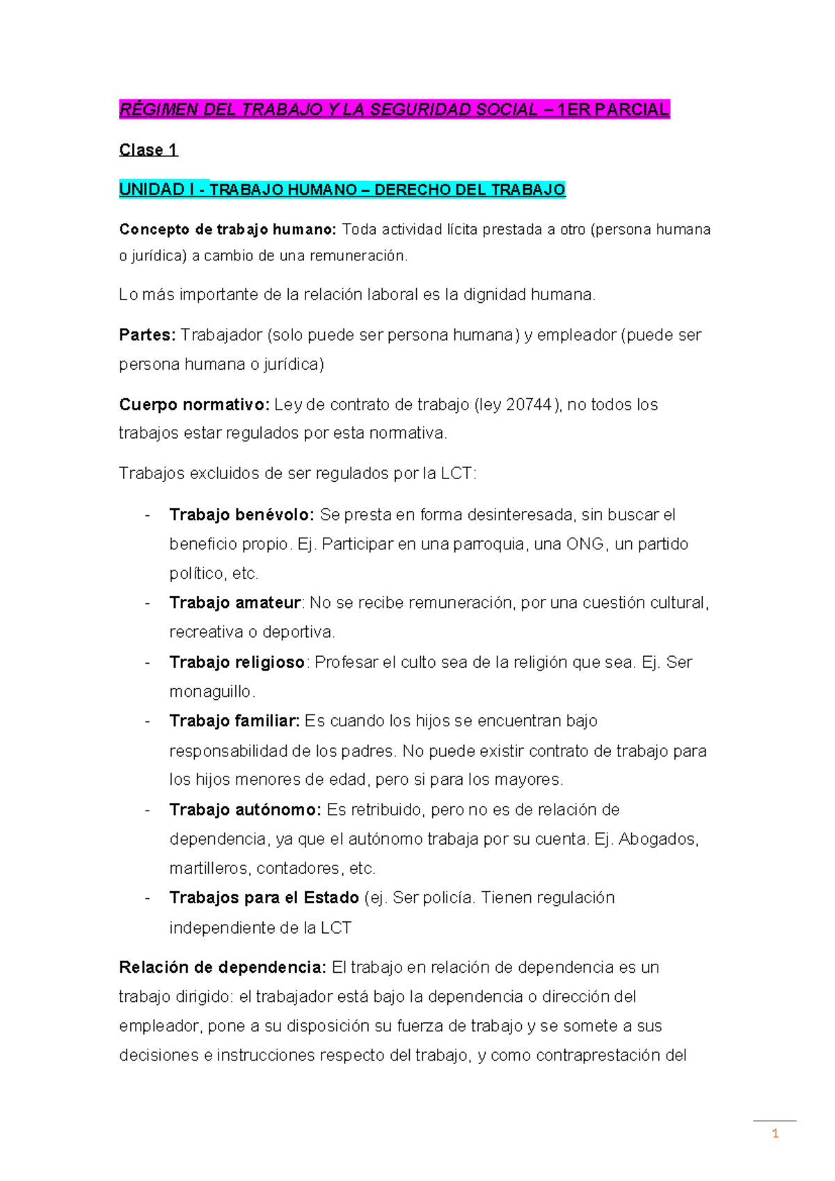 Régimen del trabajo y la seguridad social - 1er parcial Resumen ...