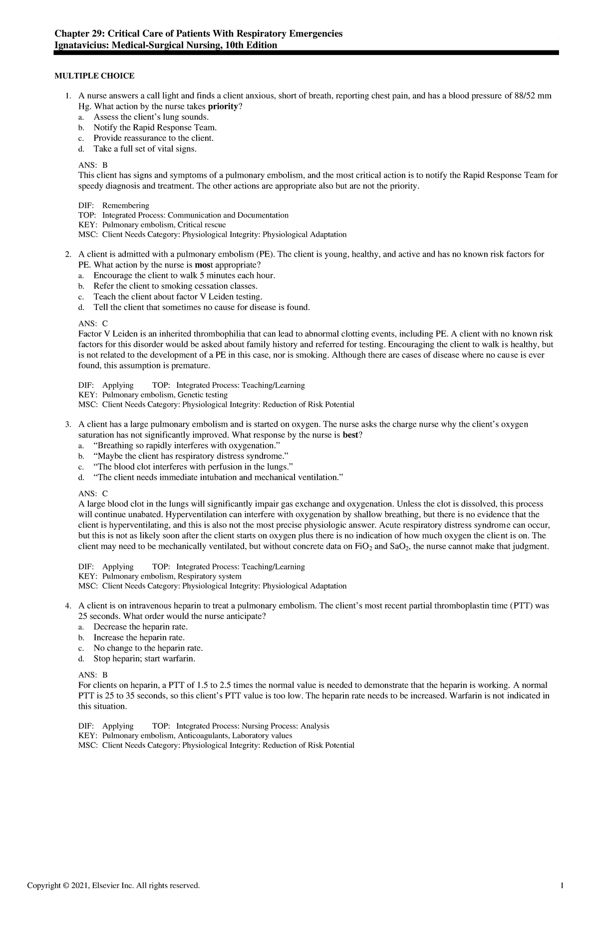 Exam View - Chapter 29 - Chapter 29: Critical Care of Patients With ...