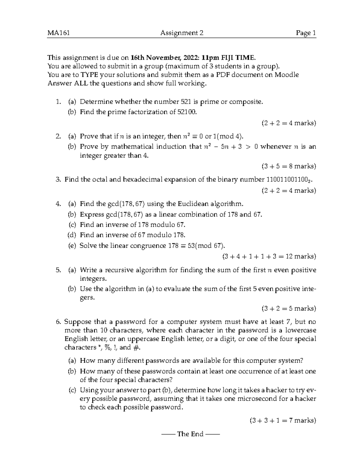 MA161 A2 2022 - MA161 Assignment 2 Page 1 This assignment is due on ...