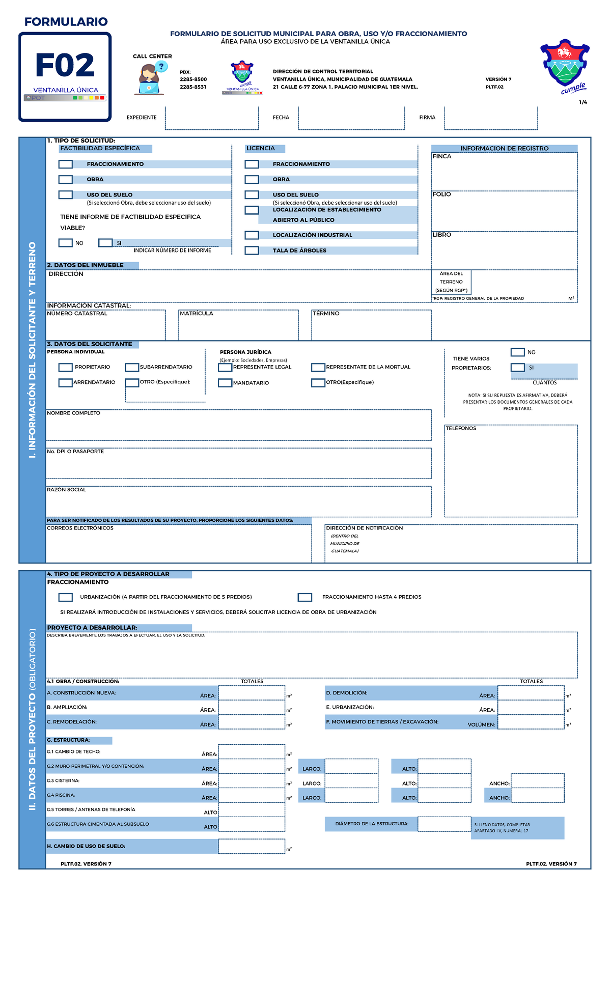 Formulario F02 Version 7 - FORMULARIO DE SOLICITUD MUNICIPAL PARA OBRA ...