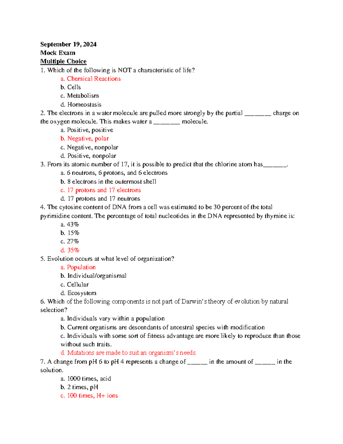 Mock Exam 1 - Key[47] - N/A - September 19 , 2024 Mock Exam Multiple ...