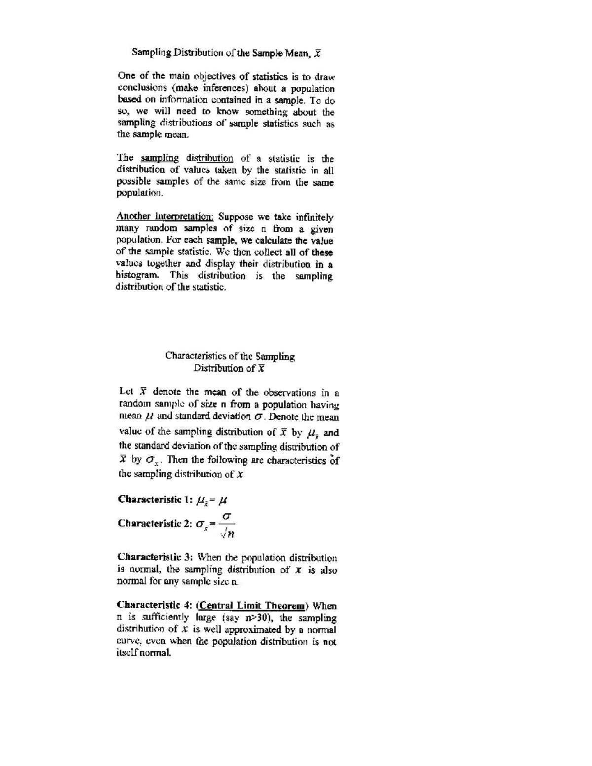 Lecture notes, lecture 5 - Sampling distribution of the sample mean ...