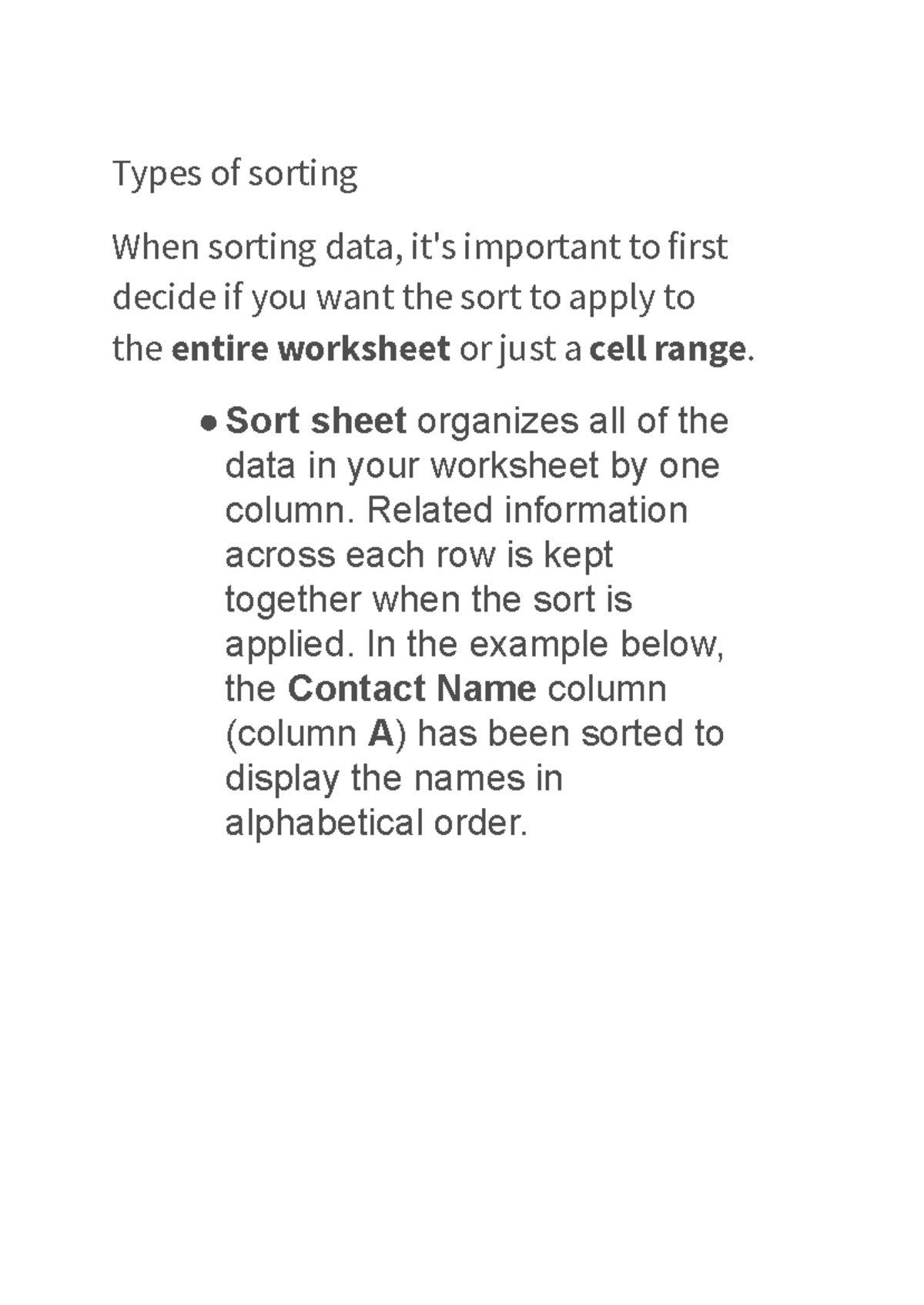 Bds 1 unit notes - Types of sorting When sorting data, it's important ...