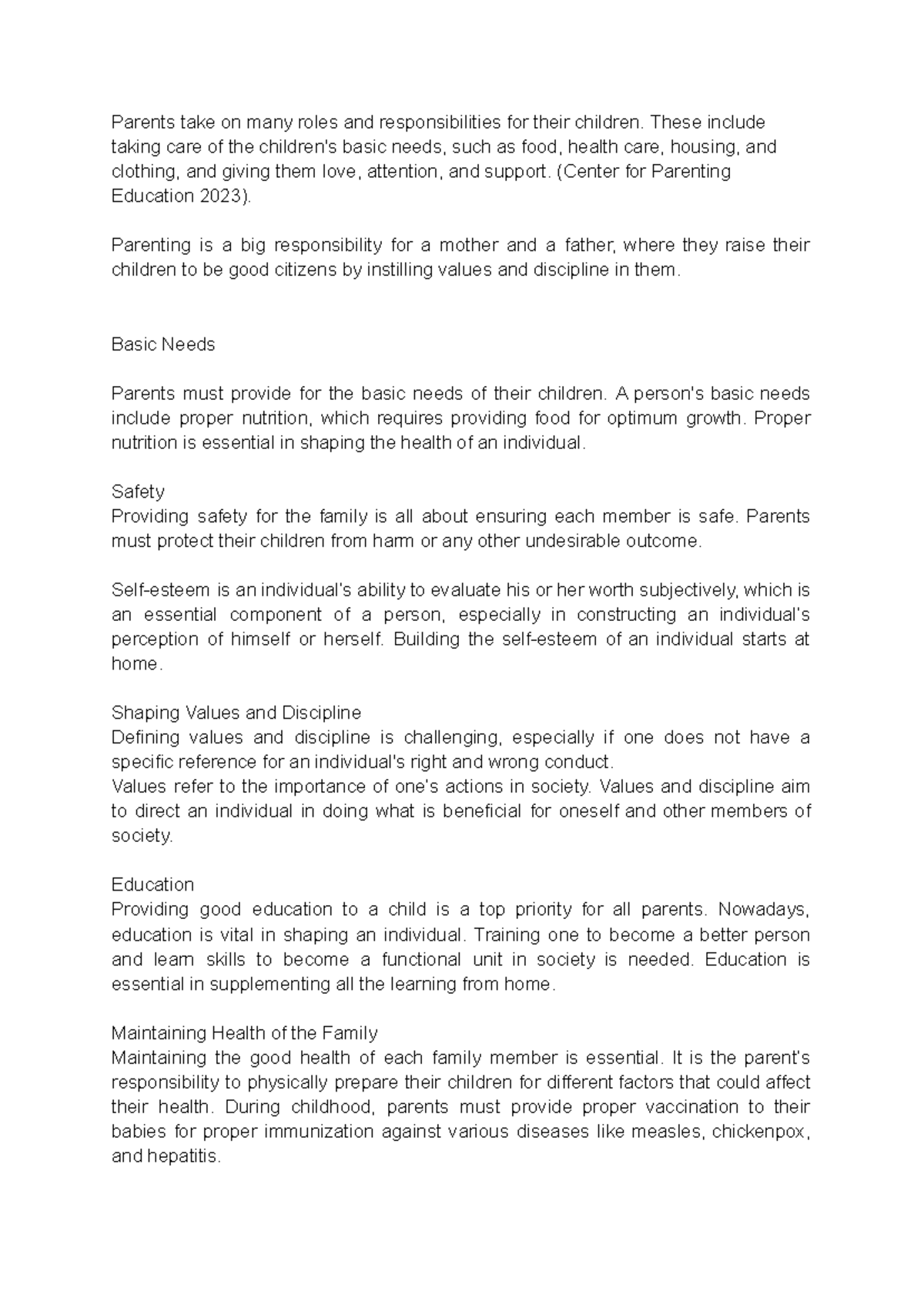 Responsible Parenthood - Parents take on many roles and ...