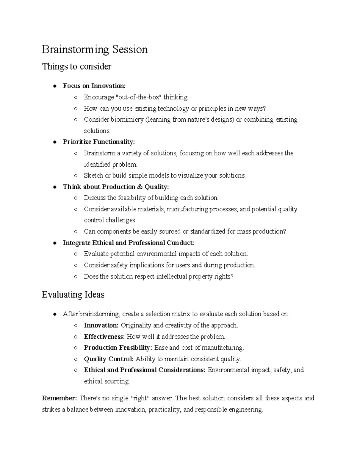 Brainstorming Session - Brainstorming Session Things to consider Focus ...