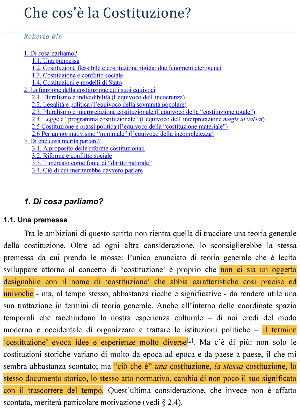 Che cos'è la Costituzione? 