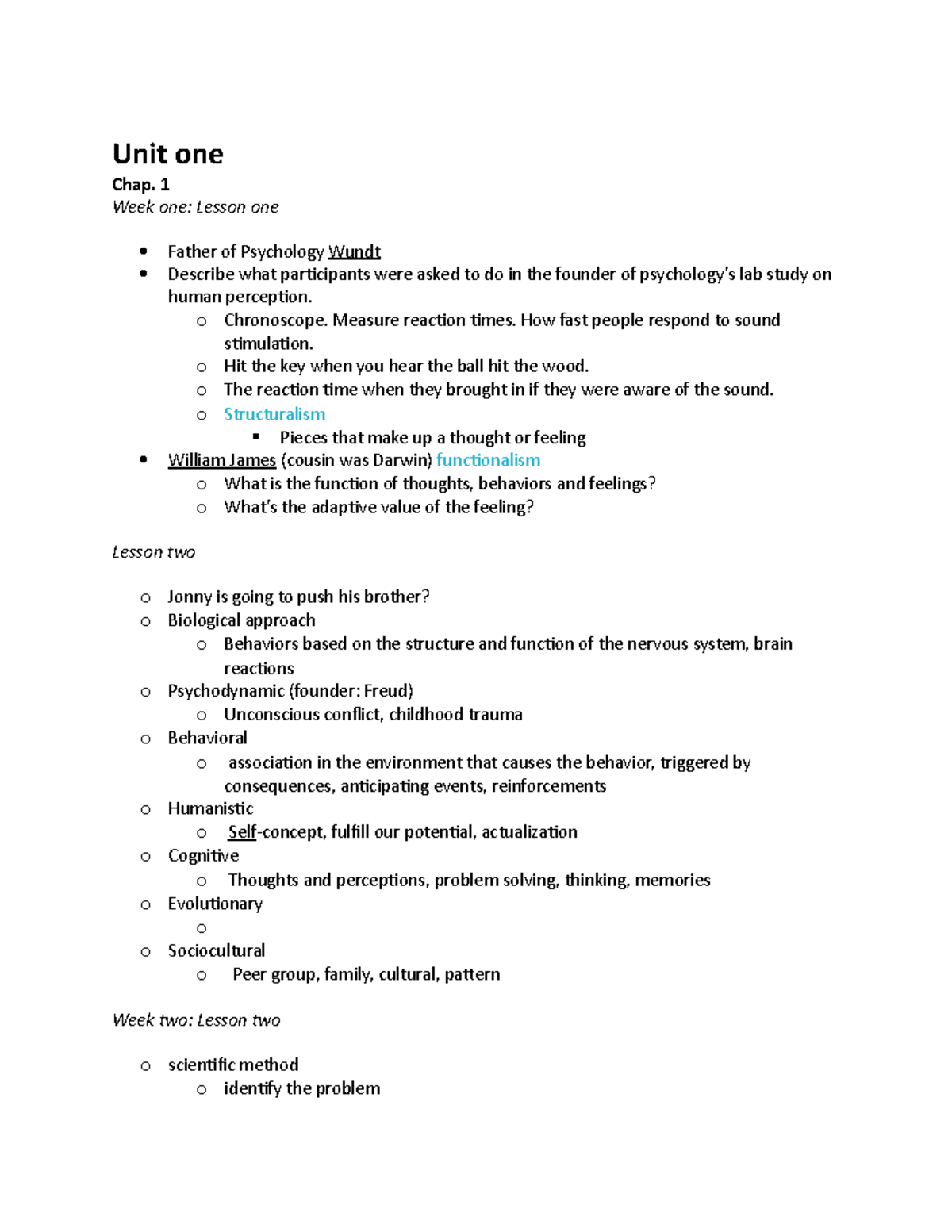 Psyc 181 in class lecture notes - Unit one Chap. 1 Week one: Lesson one ...