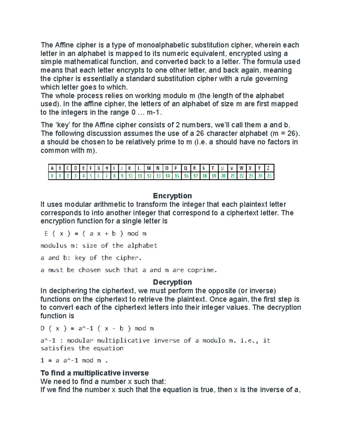 The Affine Cipher Is A Type Of Monoalphabetic Substitution Cipher - The ...