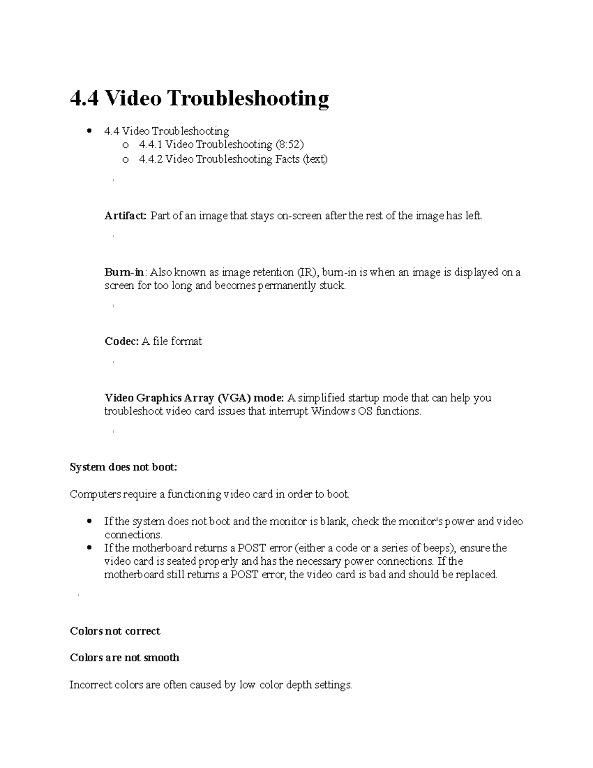 4.4 Video Troubleshooting - 4 Video Troubleshooting 4 Video ...