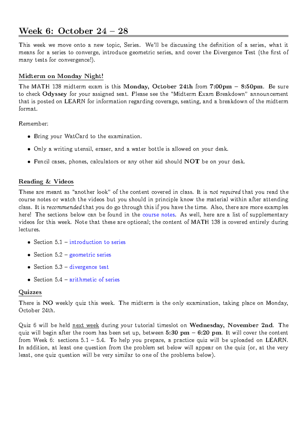 138 Week 6 Practice Material - Week 6: October 24 – 28 This week we ...