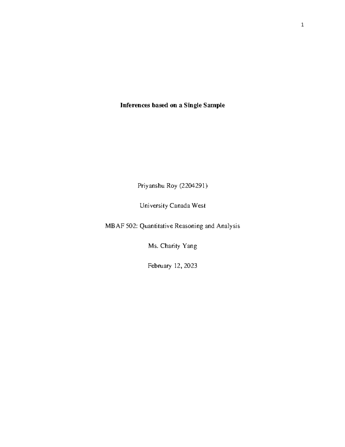 Week 5 Quantitative Reasoning Assignment - Inferences Based On A Single ...